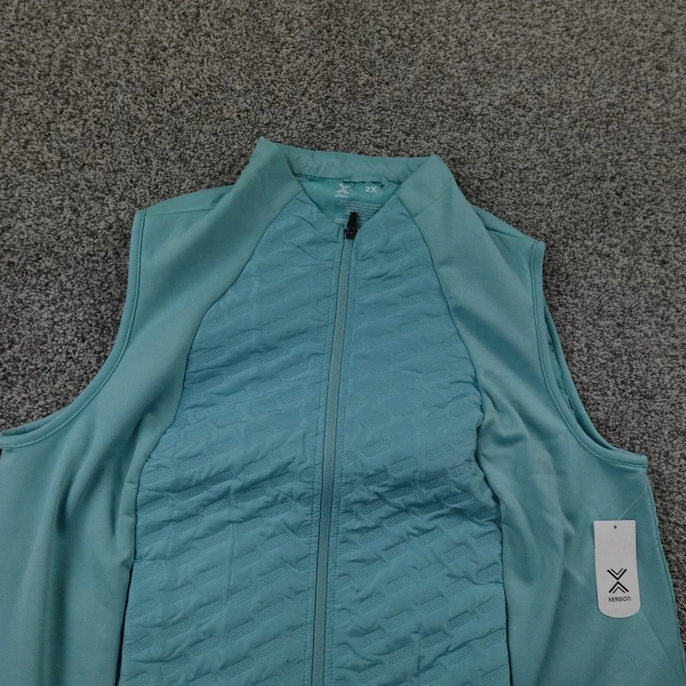 NEW Xersion Vest Womens 2X Blue‎ Full Zip Quilted Packable Jacket Gilet Coat